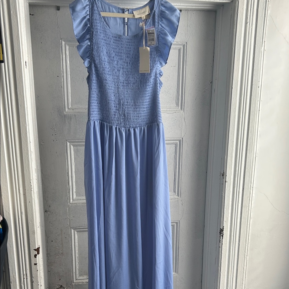 NWT Bloomingdale’s Melloday Chic Blue Ruffle Sleeve Maxi Dress- XS - Picture 1 of 5